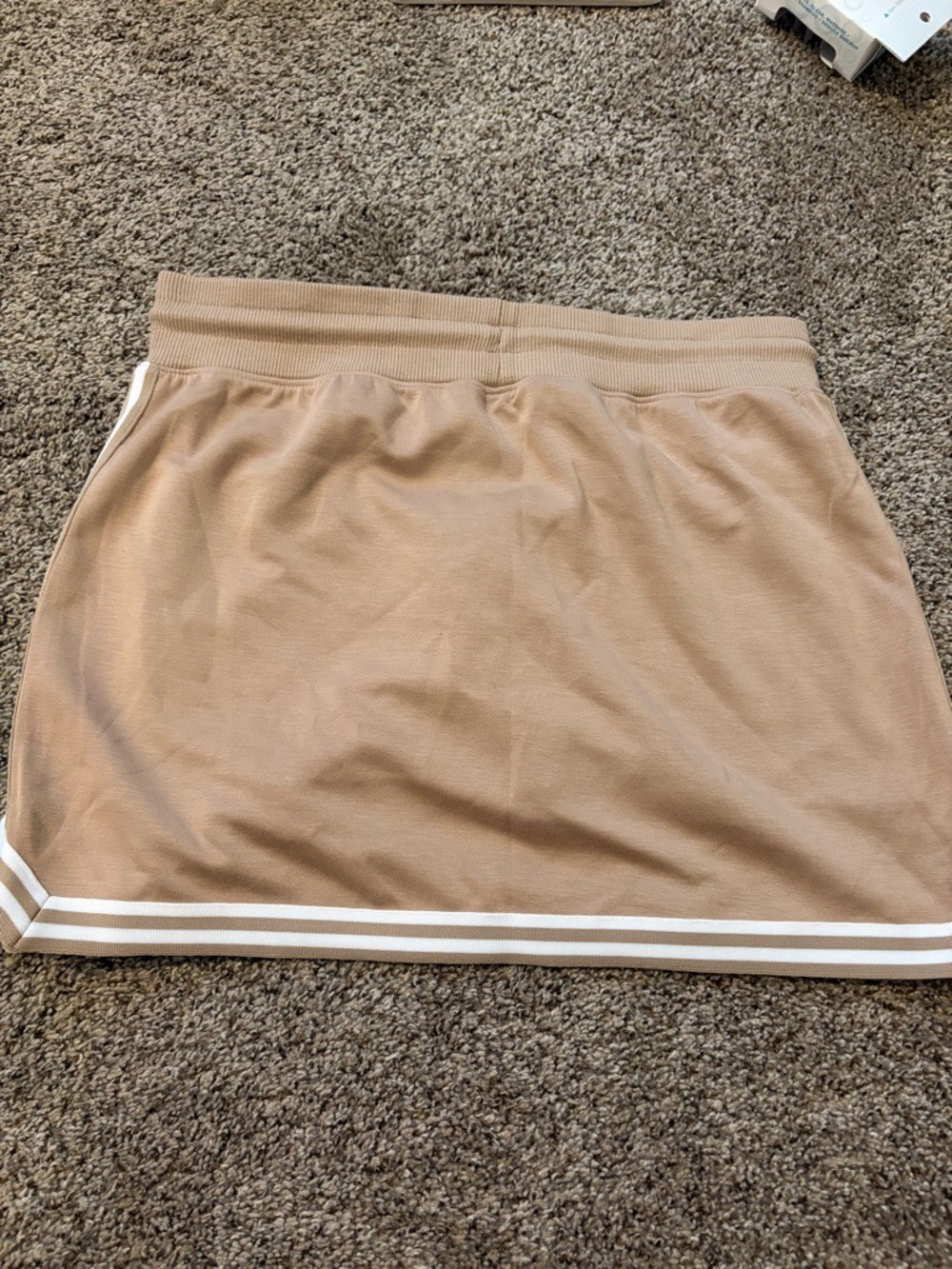 Spalding Women's Tan Athletic Drawstring Mini Skirt with White Stripes - Picture 5 of 5